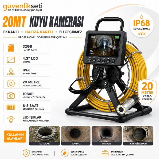 20 Metre Kuyu Kamerası Hafıza Kartlı LCD Ekranlı Su Geçirmez 20-metre-kuyu-kamerasi-lcd-ekranli-ip68-su-gecirmez-boru-goruntuleme-kamerasi